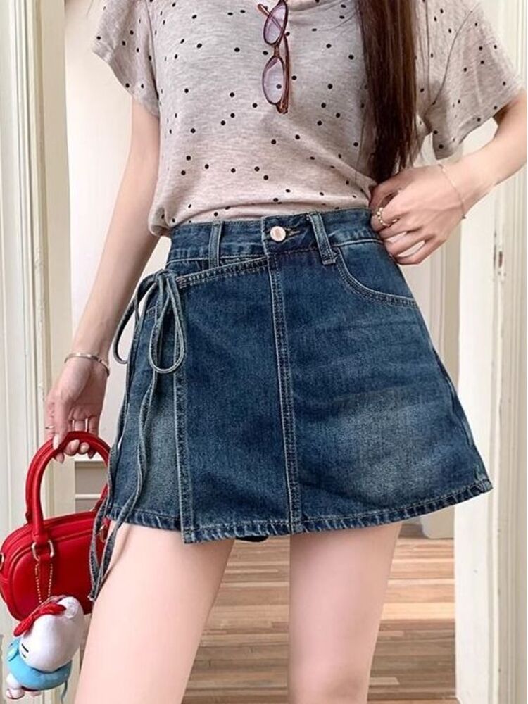 Denim Shorts Women - Falda pantalón vaquera de cintura alta