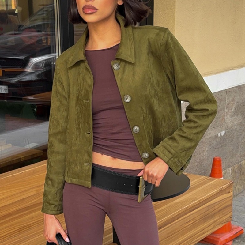 Women'S Fashion Utility Jacket - Chaqueta de Mujer de Gamuza Sintética
