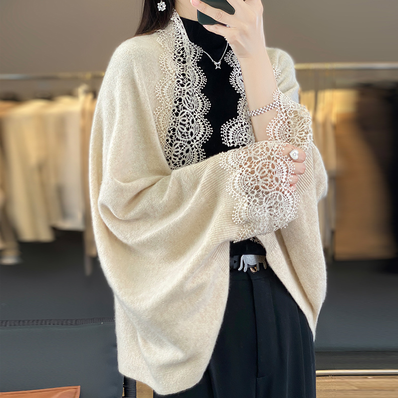 Women'S Fashion Knitwear - Capa de lana merina con borde
