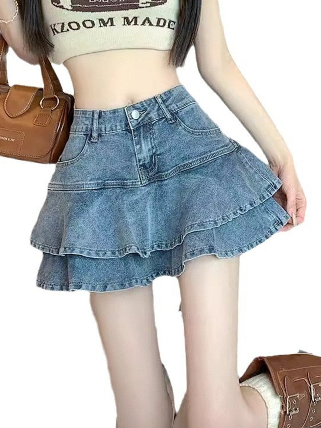 Denim Shorts Women - Falda pantalón vaquera vintage lavada para