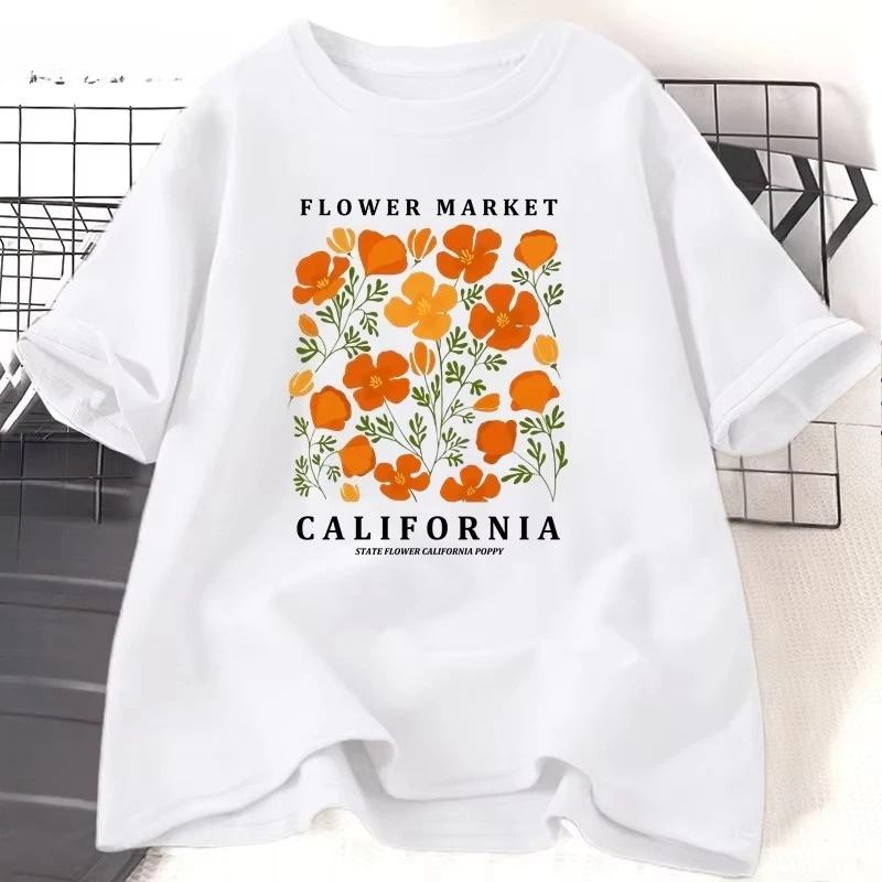 Women'S Fashion Market Size - Camiseta Flower Market California para mujer,
