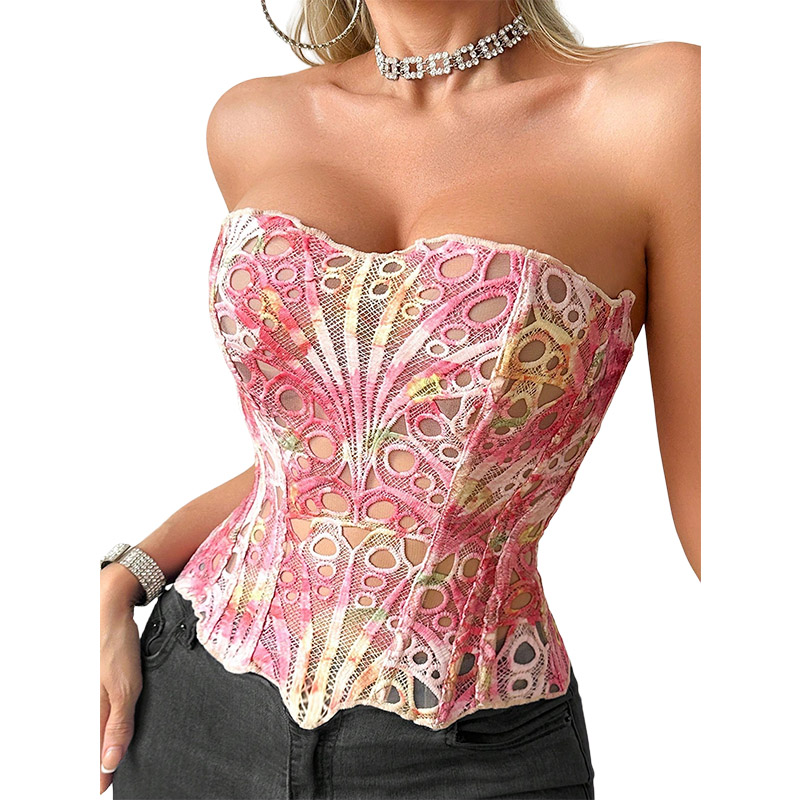 Corset Top Boned - Corsé sexy de malla transparente transpirable,