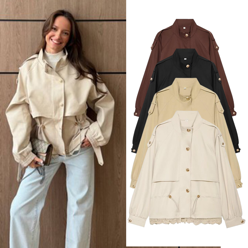 Women'S Fashion Utility Jacket - Chaqueta utilitaria con ribete de encaje