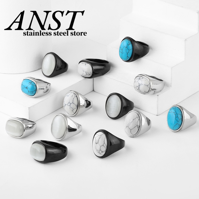 Women Fashion Jewellery - Anillo redondo de piedra de acero