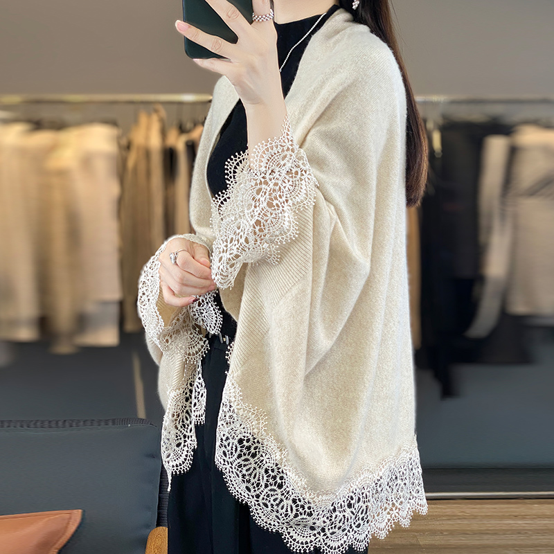 Capa de lana merina con borde  - Women'S Fashion Knitwear reseña y precio