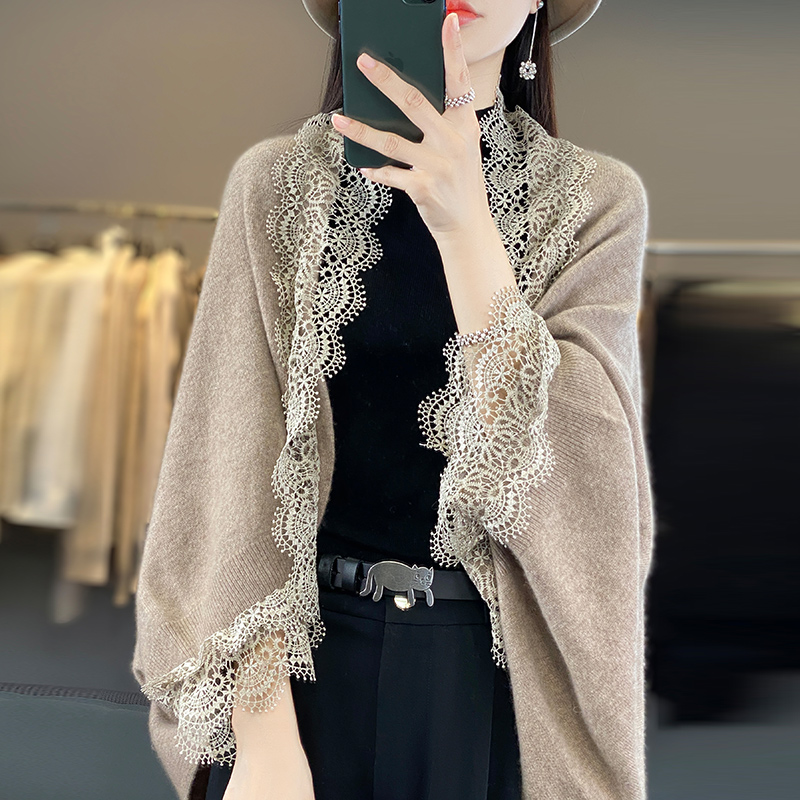 Capa de lana merina con borde  - Women'S Fashion Knitwear reseña y precio