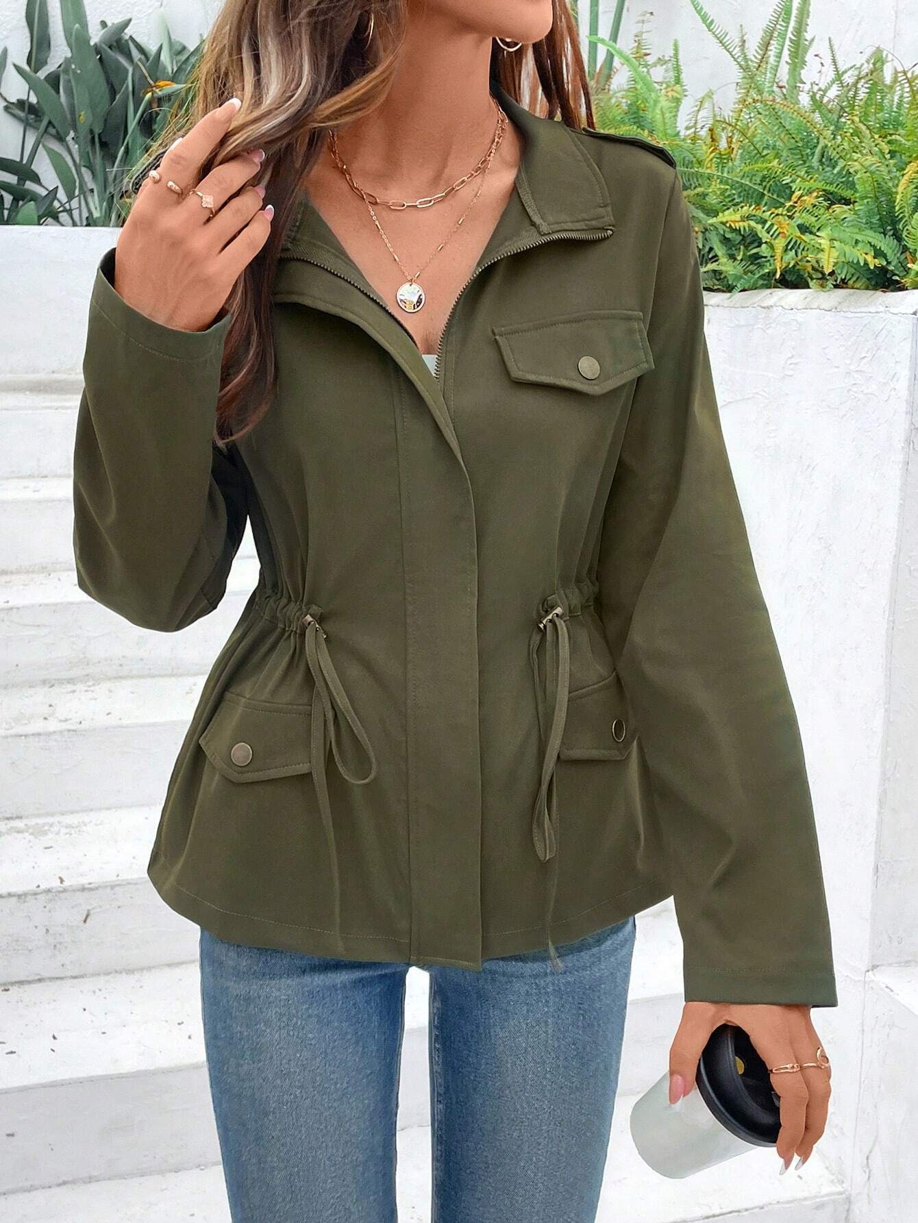 Chaqueta corta de mujer con cu - Women'S Fashion Utility Jacket reseña y precio